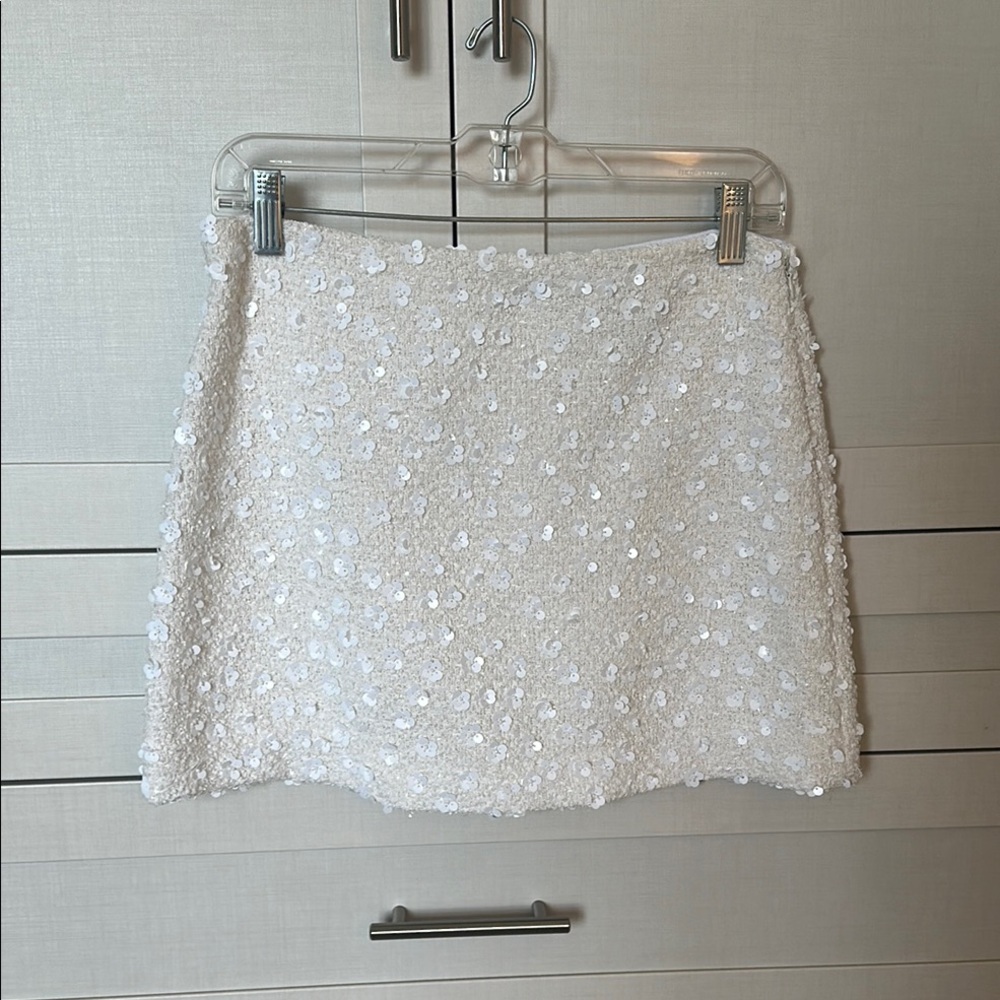 Zara White Sequin Embellished Mini Skirt